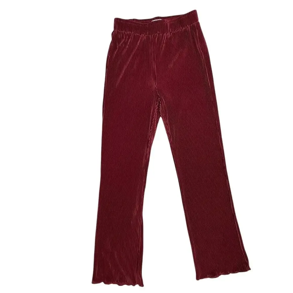 Waverles Pleated 2 Piece Set Burgundy Button Shirt Pants S Resort Lounge - Picture 10 of 16